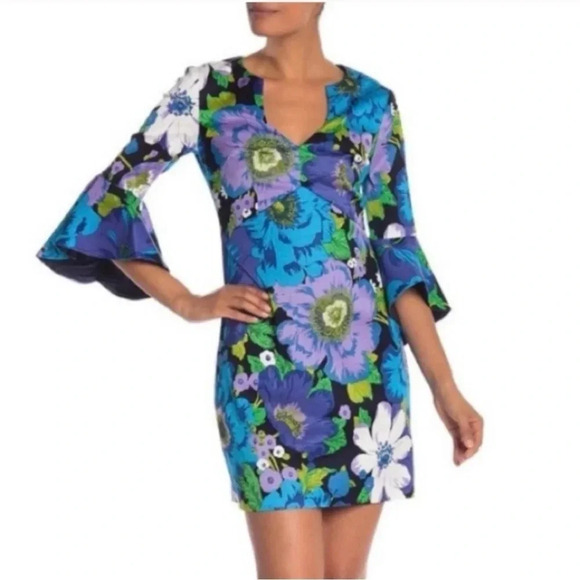 Trina Turk Dresses & Skirts - Trina Turk Winnie Wild Flower Faille Bell-Sleeve Dress NWT Sz 0